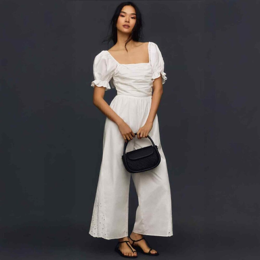 NWT En Saison Emma Eyelet Jumpsuit, White, Size Small